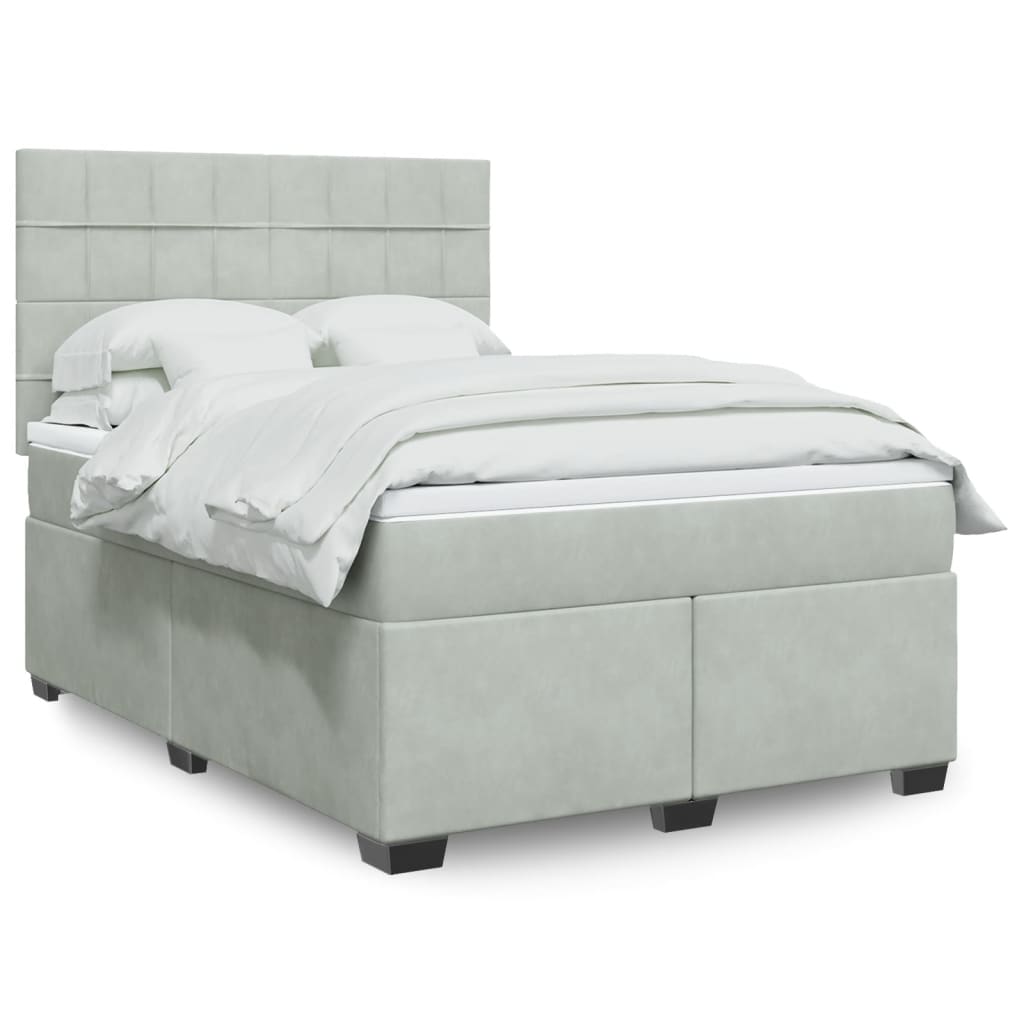 Box Spring Postel S Matrací Samet Světle Šedá