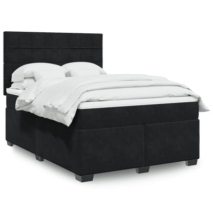 Box Spring Postel S Matrací Černá Samet Černá