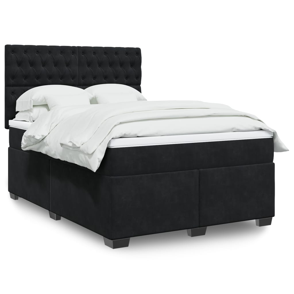 Box Spring Postel S Matrací Černá Samet Černá
