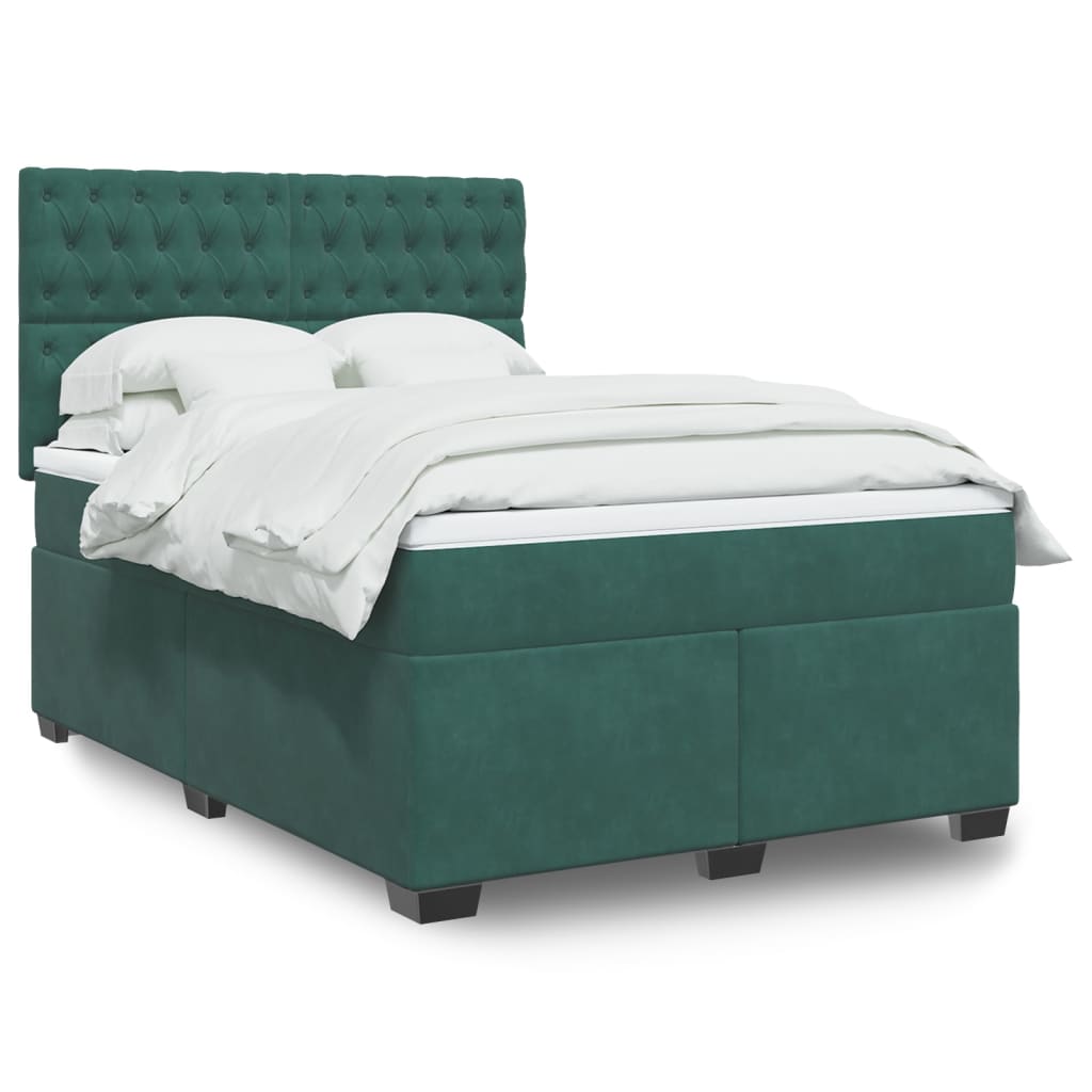 Box Spring Postel S Matrací Samet Tmavě Zelená