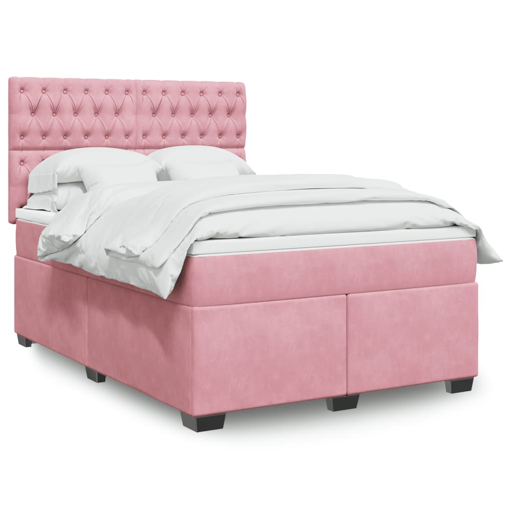Box Spring Postel S Matrací Samet Růžová