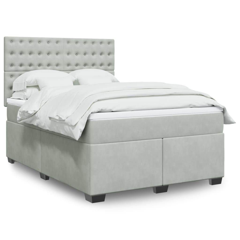 Box Spring Postel S Matrací Samet Světle Šedá