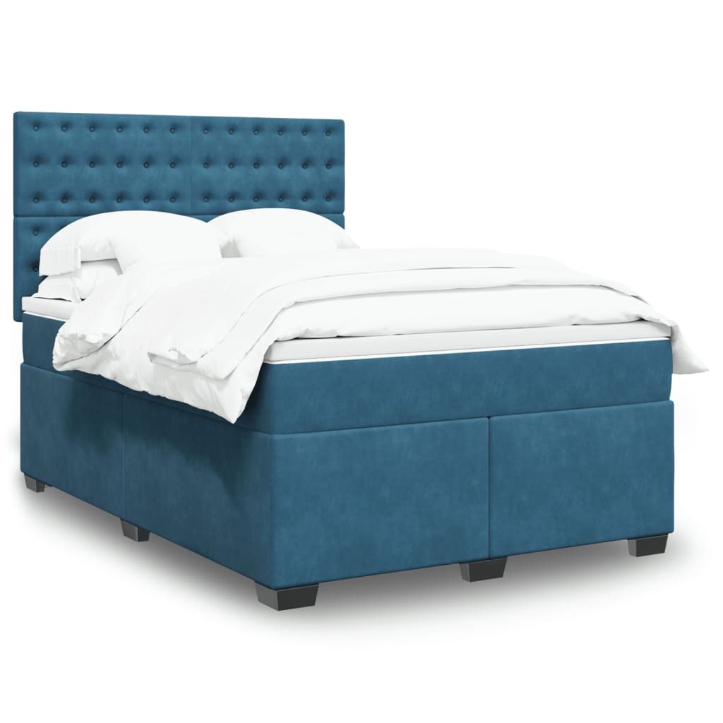 Box Spring Postel S Matrací Samet Modrá