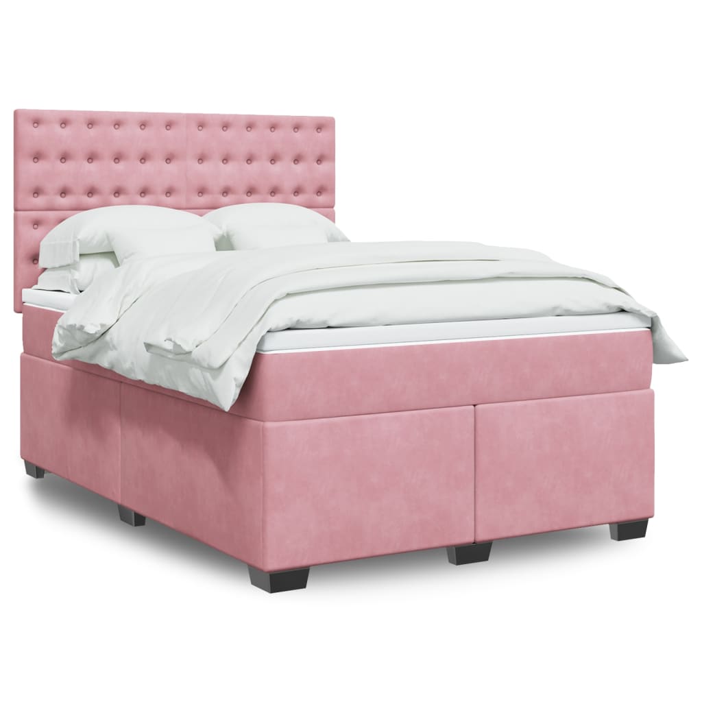Box Spring Postel S Matrací Samet Růžová