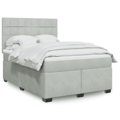 Box Spring Postel S Matrací Samet Světle Šedá