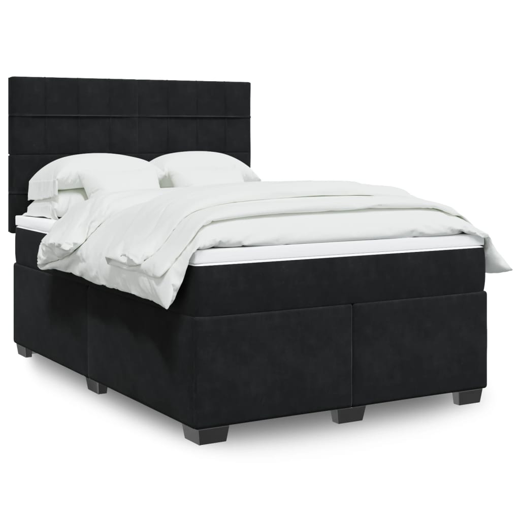 Box Spring Postel S Matrací Černá Samet Černá