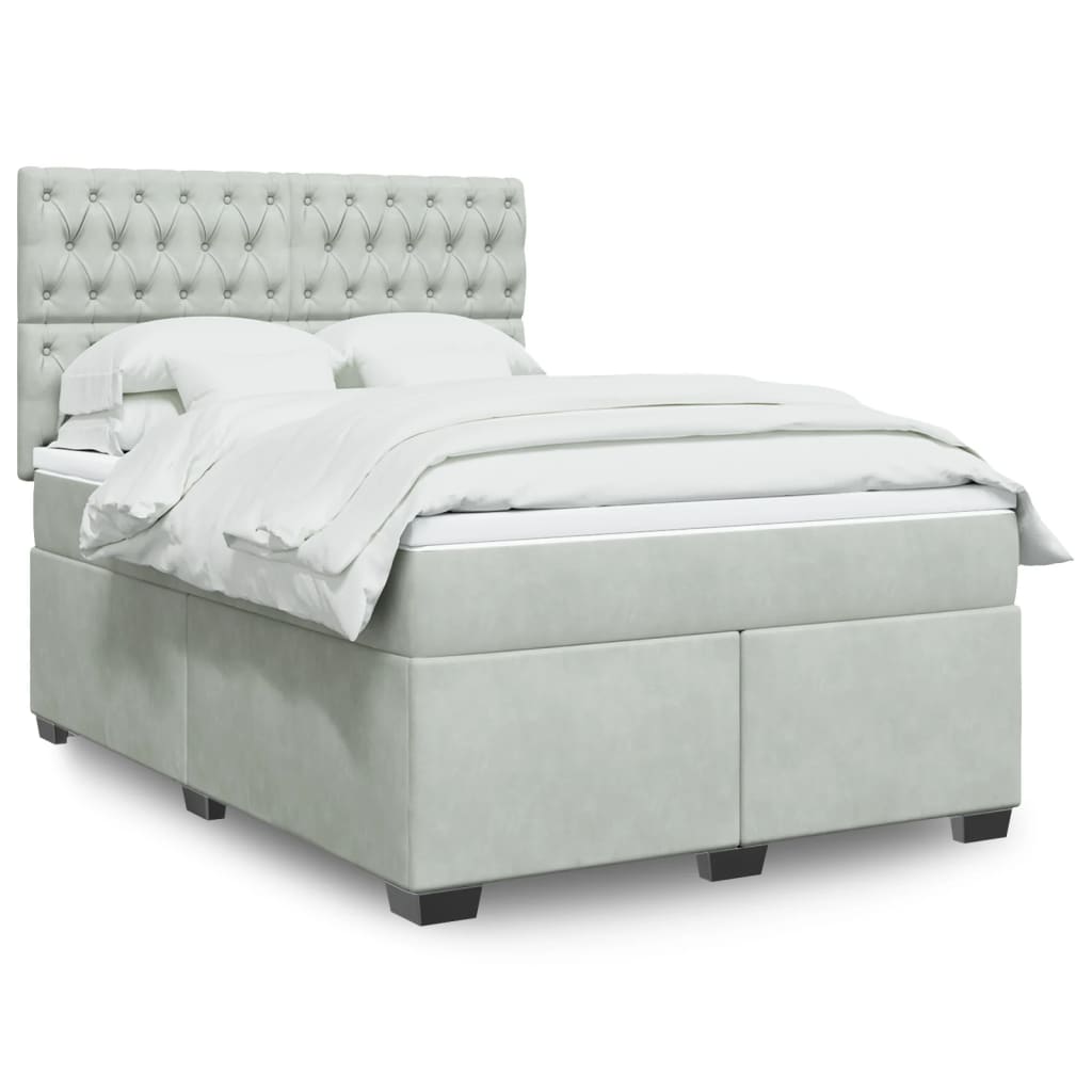 Box Spring Postel S Matrací Samet Světle Šedá