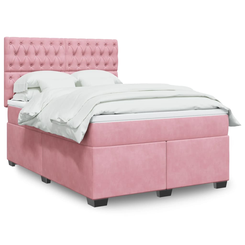 Box Spring Postel S Matrací Samet Růžová