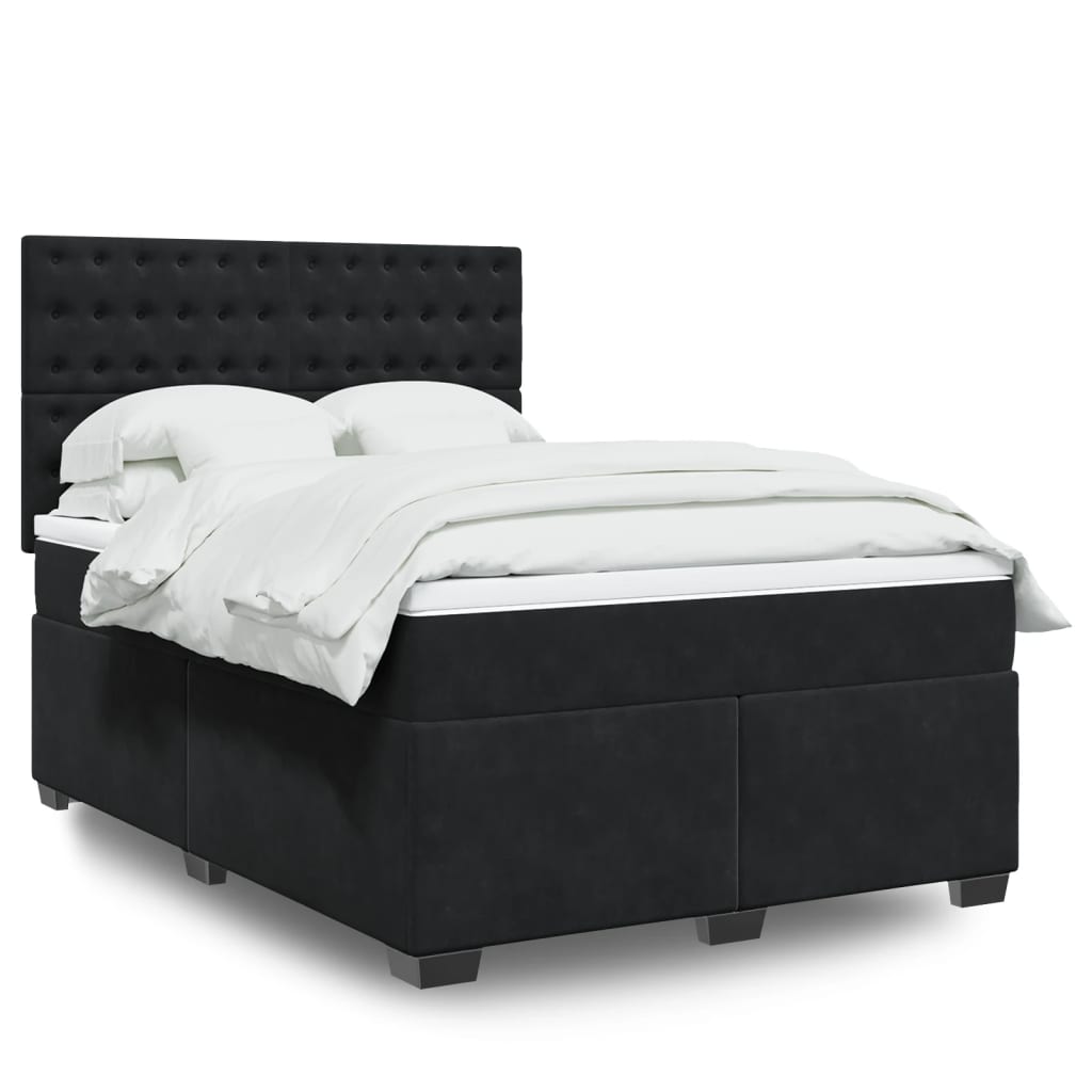 Box Spring Postel S Matrací Černá Samet Černá