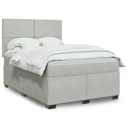 Box Spring Postel S Matrací Samet Světle Šedá