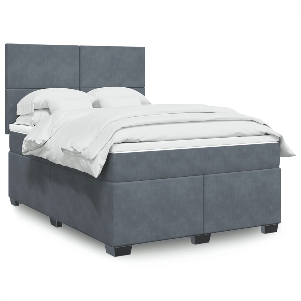 Box Spring Postel S Matrací Samet Tmavě Šedá