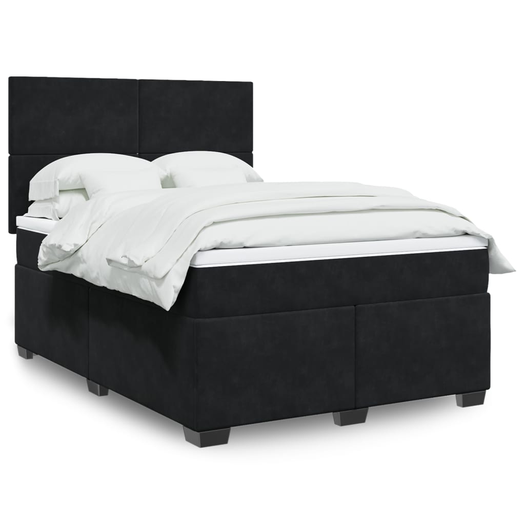 Box Spring Postel S Matrací Černá Samet Černá