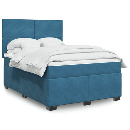 Box Spring Postel S Matrací Samet Modrá