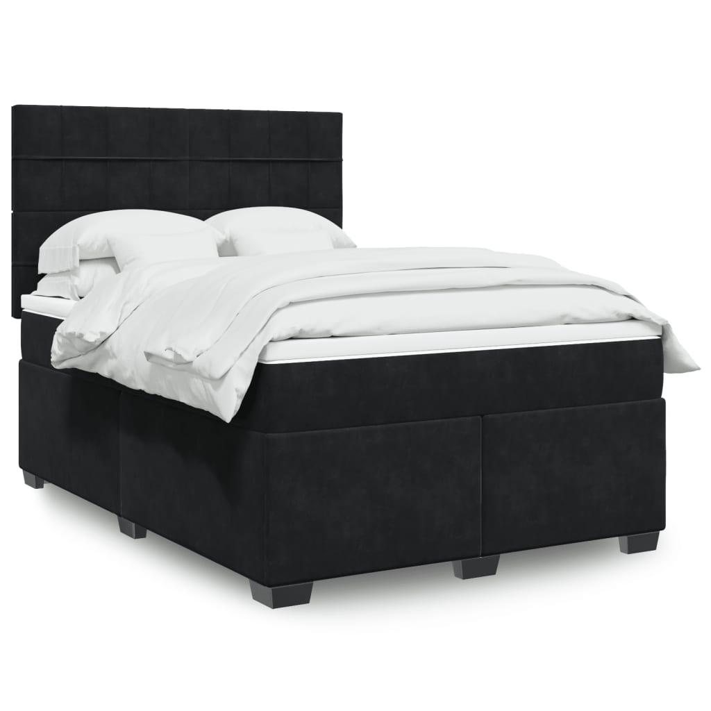 Box Spring Postel S Matrací Černá Samet Černá