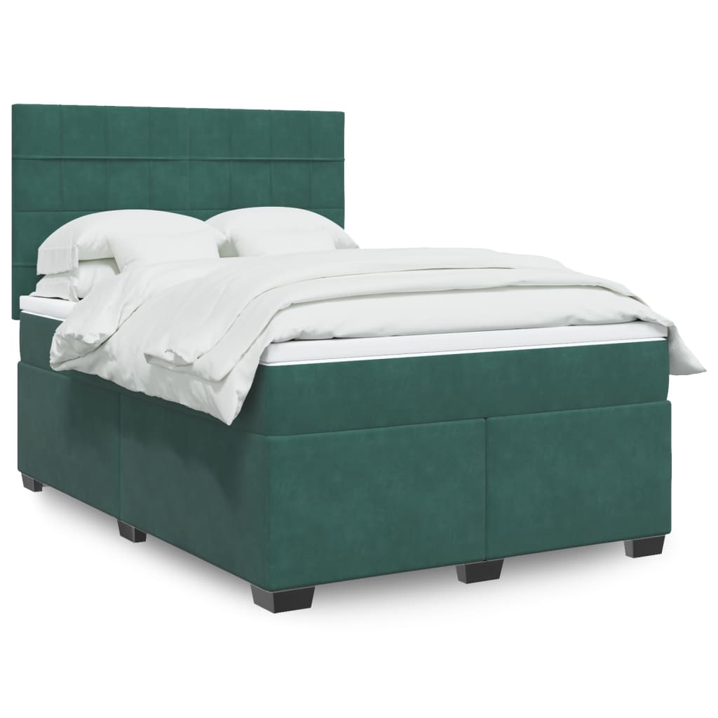 Box Spring Postel S Matrací Samet Tmavě Zelená