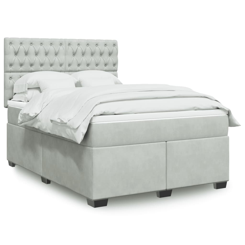 Box Spring Postel S Matrací Samet Světle Šedá