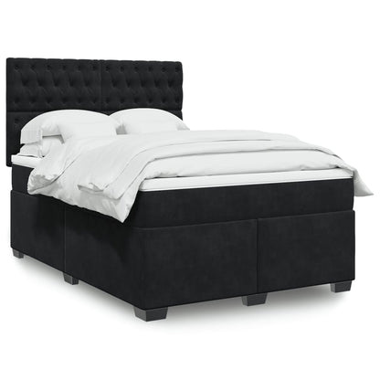 Box Spring Postel S Matrací Černá Samet Černá