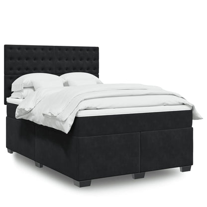 Box Spring Postel S Matrací Černá Samet Černá