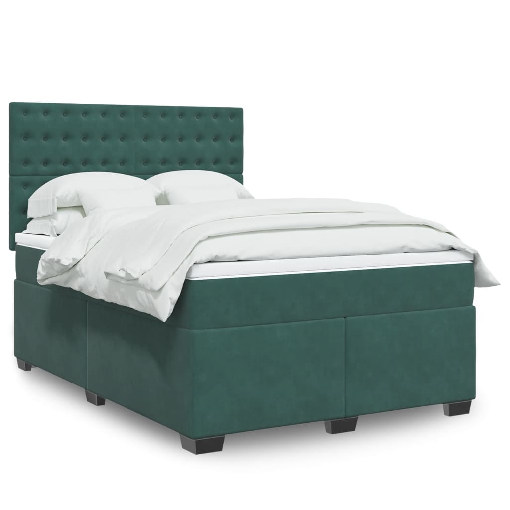 Box Spring Postel S Matrací Samet Tmavě Zelená