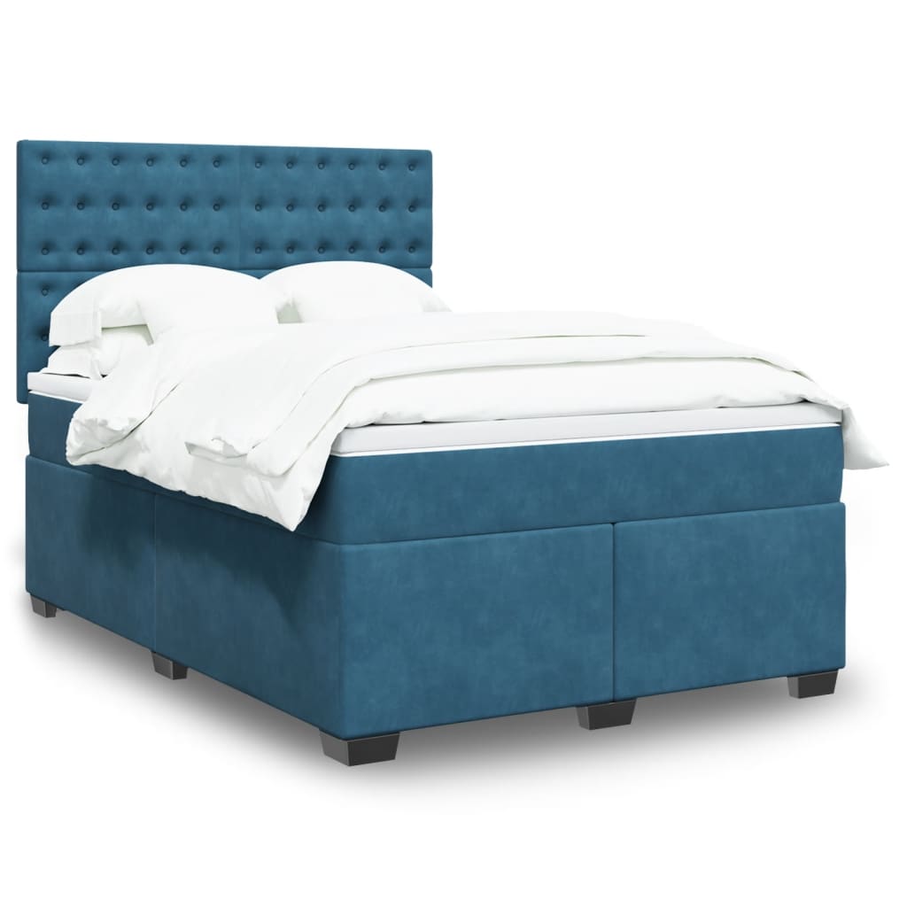 Box Spring Postel S Matrací Samet Modrá