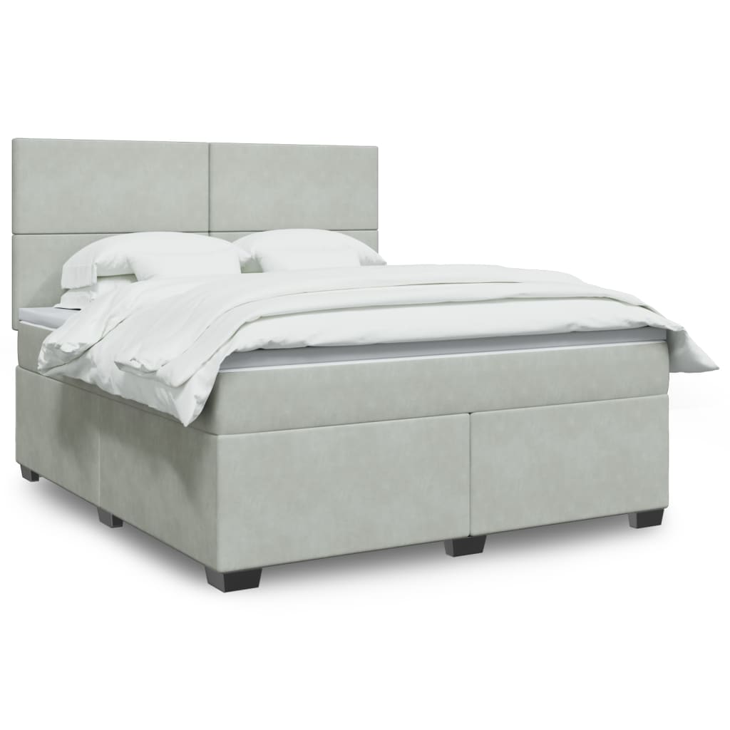 Box Spring Postel S Matrací Samet Světle Šedá