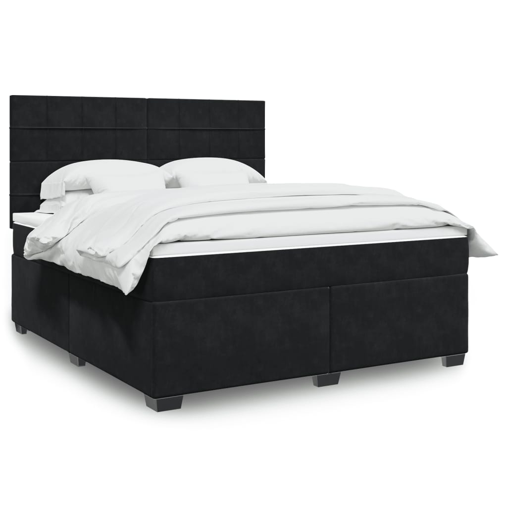 Box Spring Postel S Matrací Černá Samet Černá