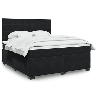 Box Spring Postel S Matrací Černá Samet Černá