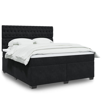 Box Spring Postel S Matrací Černá Samet Černá