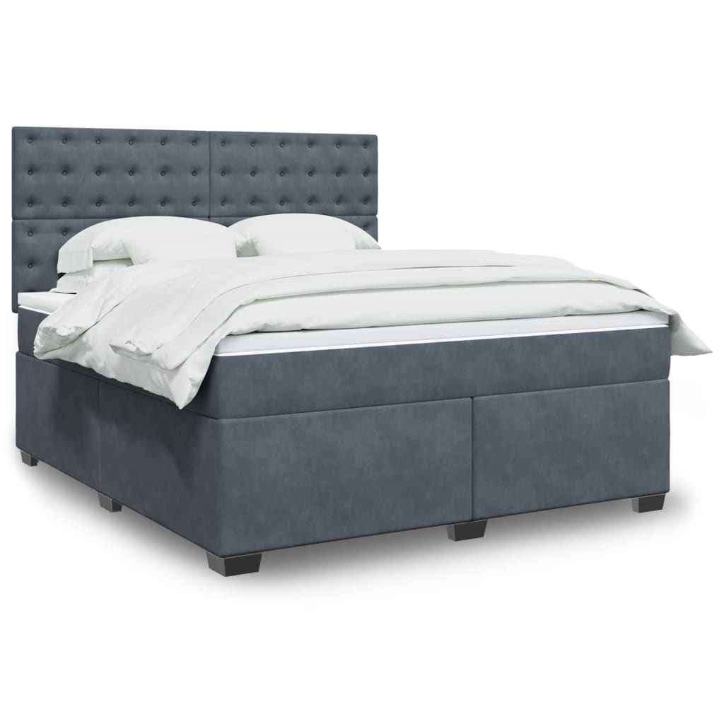 Box Spring Postel S Matrací Samet Tmavě Šedá