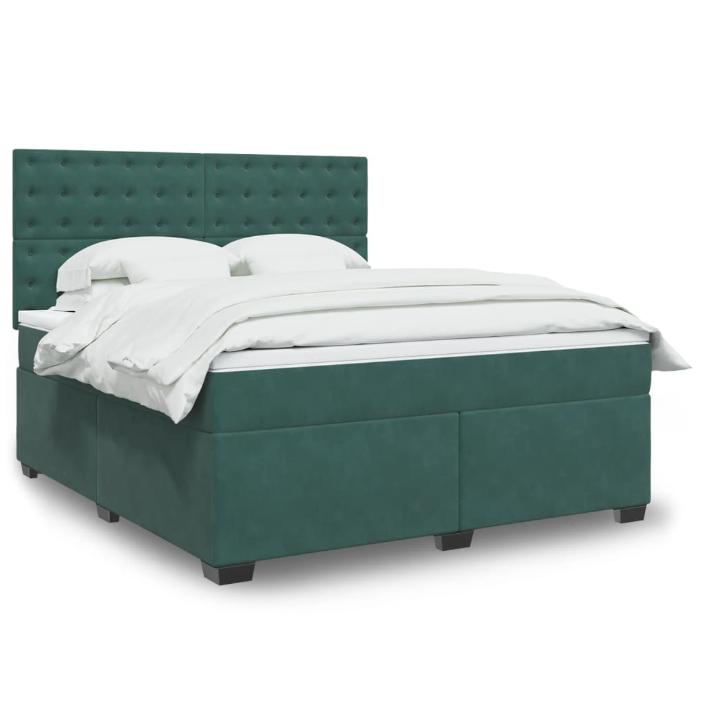 Box Spring Postel S Matrací Samet Tmavě Zelená