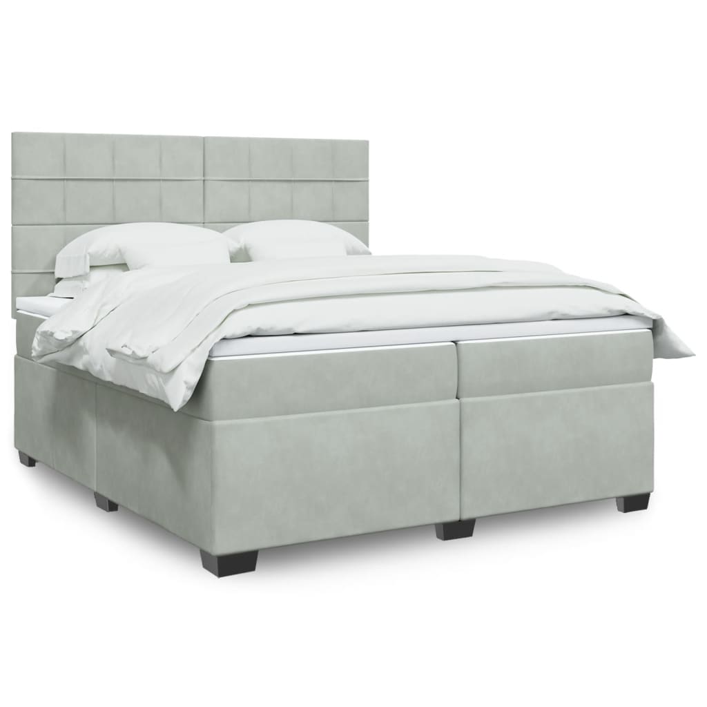 Box Spring Postel S Matrací Samet Světle Šedá