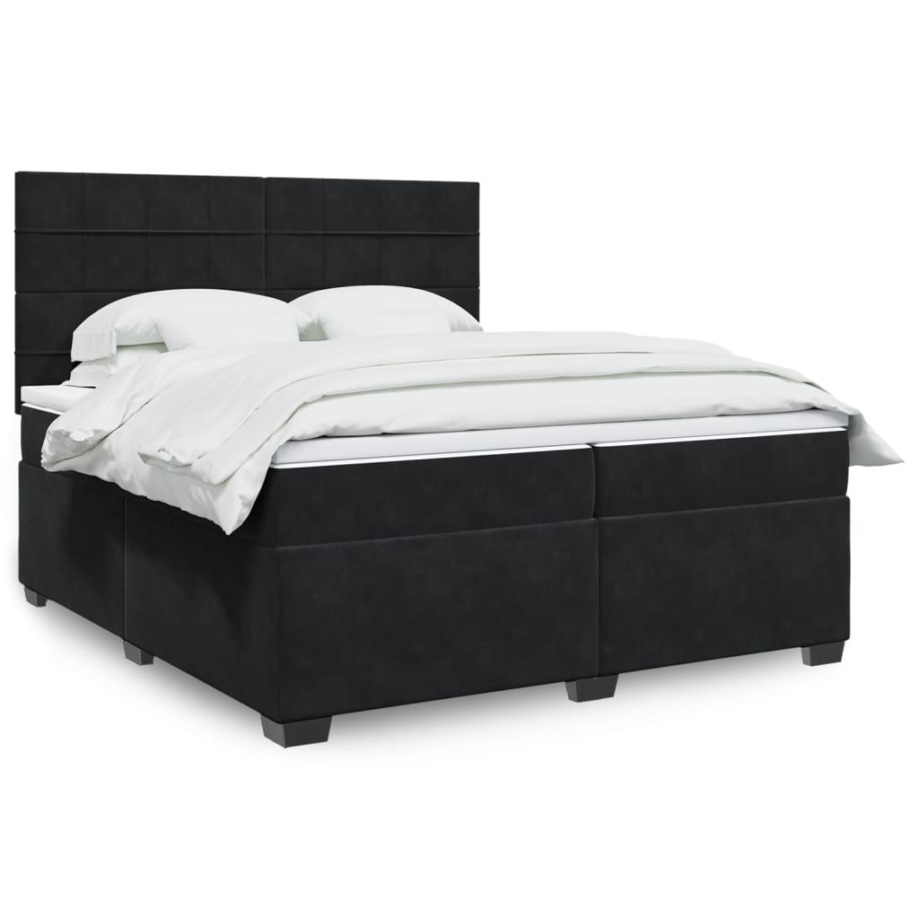 Box Spring Postel S Matrací Černá Samet Černá
