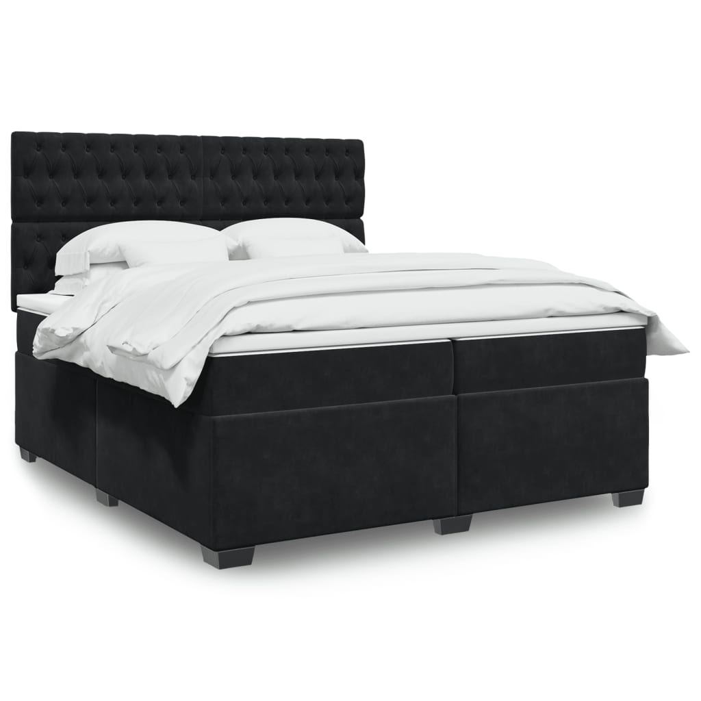 Box Spring Postel S Matrací Černá Samet Černá