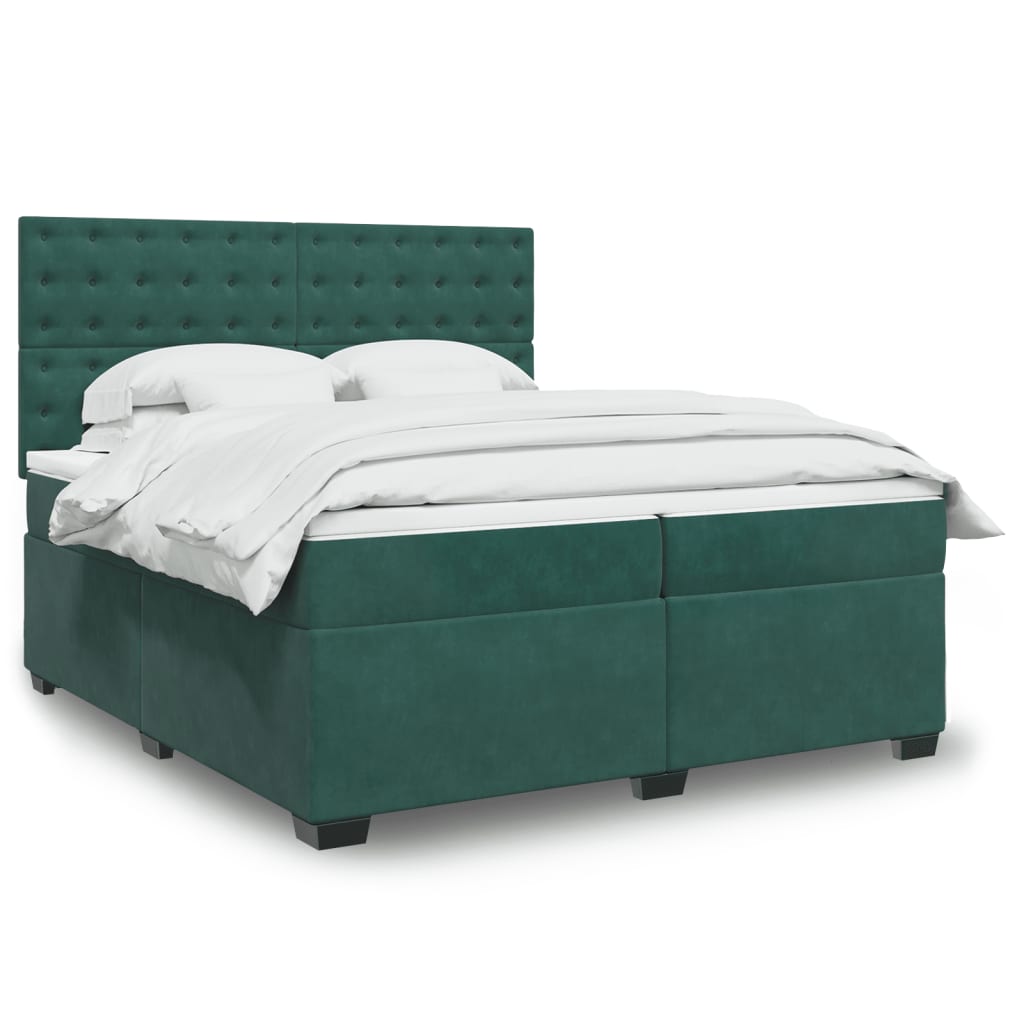 Box Spring Postel S Matrací Samet Tmavě Zelená