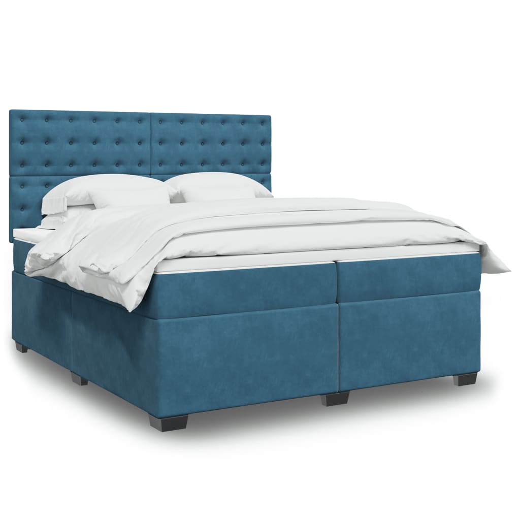 Box Spring Postel S Matrací Samet Modrá