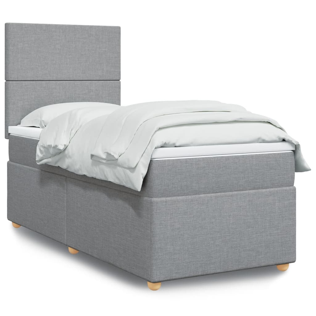 Box Spring Postel S Matrací Textil Světle Šedá