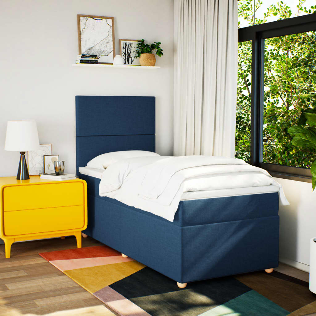 Box Spring Postel S Matrací Textil Modrá