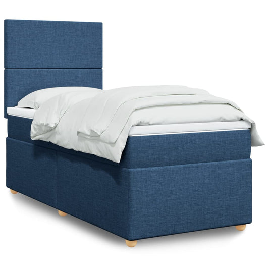 Box Spring Postel S Matrací Textil Modrá
