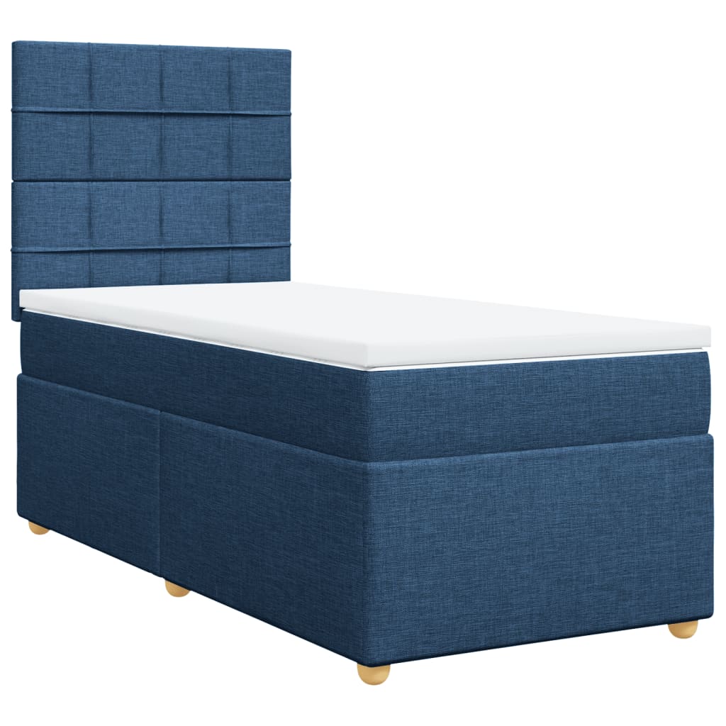 Box Spring Postel S Matrací Modrá 100 X 200 Cm Textil