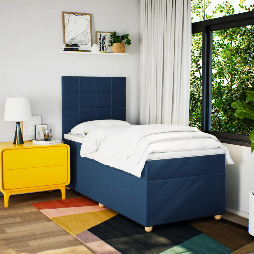 Box Spring Postel S Matrací Modrá 100 X 200 Cm Textil