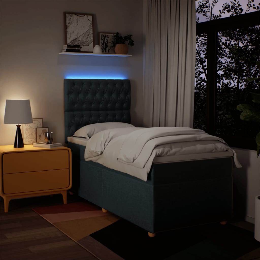 Box Spring Postel S Matrací Modrá 100 X 200 Cm Textil