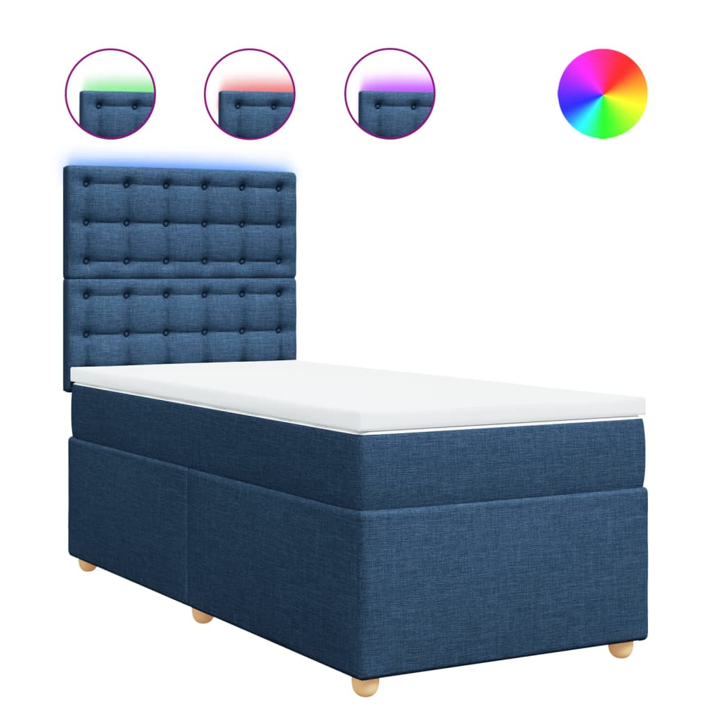 Box Spring Postel S Matrací Modrá 100 X 200 Cm Textil