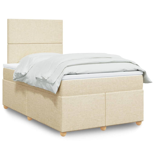 Box Spring Postel S Matrací Krémová 120X190 Cm Textil Tmavě Hnědá