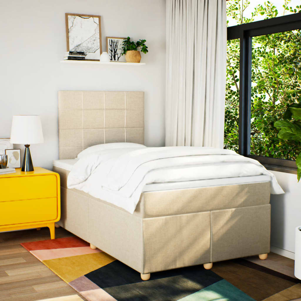 Box Spring Postel S Matrací Krémová 120X190 Cm Textil Modrá