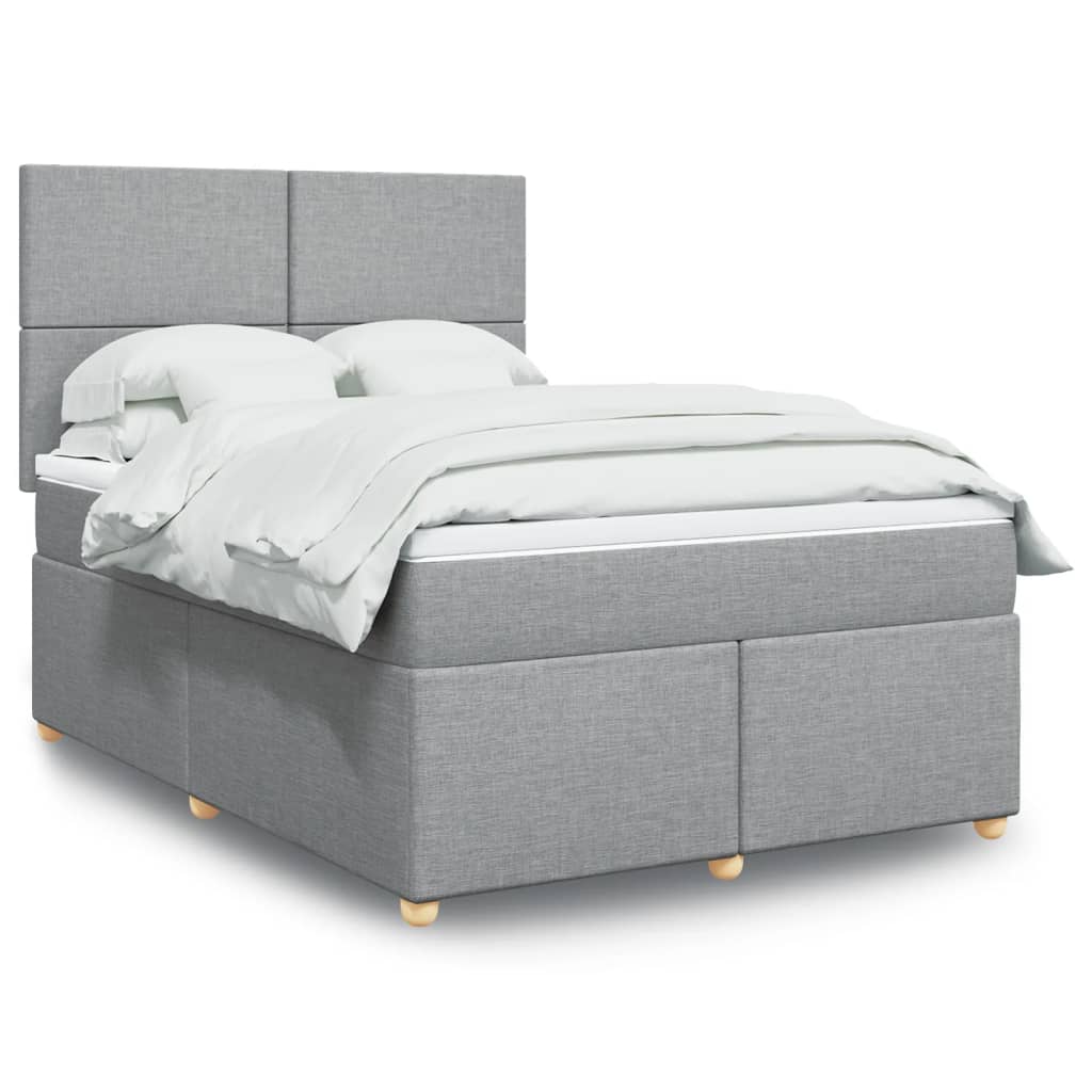 Box Spring Postel S Matrací Textil Světle Šedá