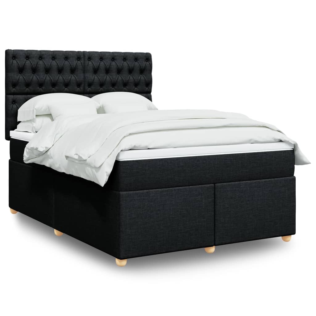 Box Spring Postel S Matrací Černá Textil Černá