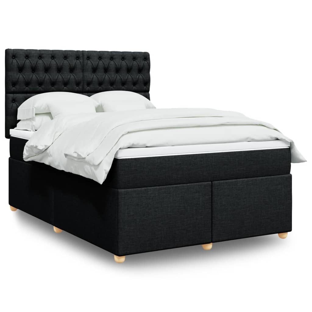 Box Spring Postel S Matrací Černá Textil Černá