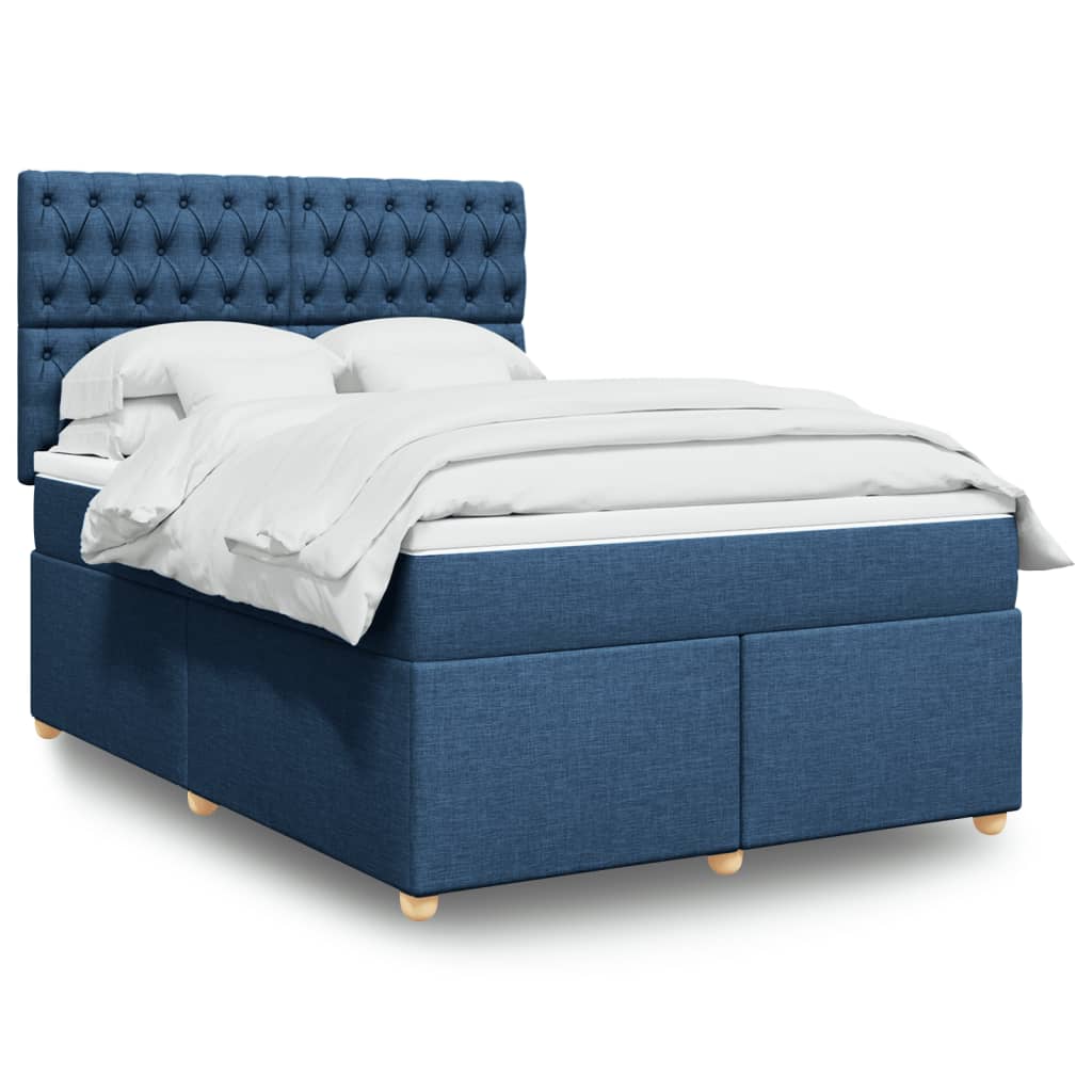 Box Spring Postel S Matrací Textil Modrá