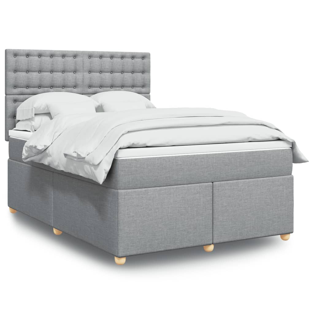 Box Spring Postel S Matrací Textil Světle Šedá