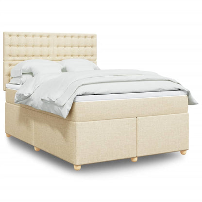 Box Spring Postel S Matrací Textil Krémová